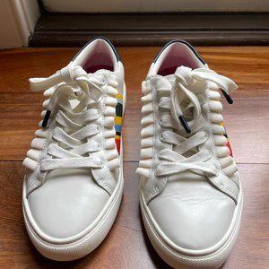 Tory Bruch sport white & colored ruffled leather sneakers Size 6.5